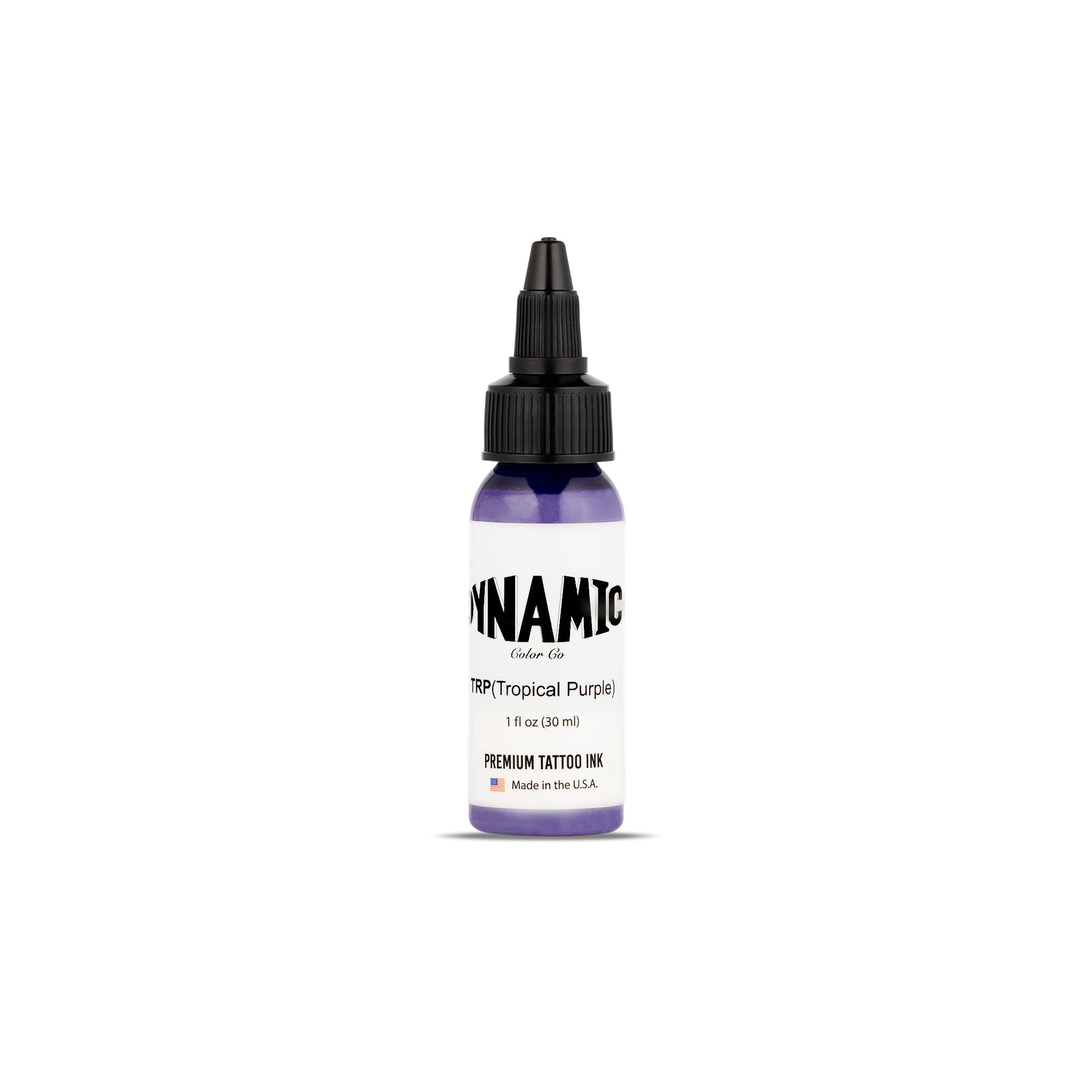Dynamic Color Co Tropical Purple tattoo ink bottle highlighting vibrant pigment for precise outlining.
