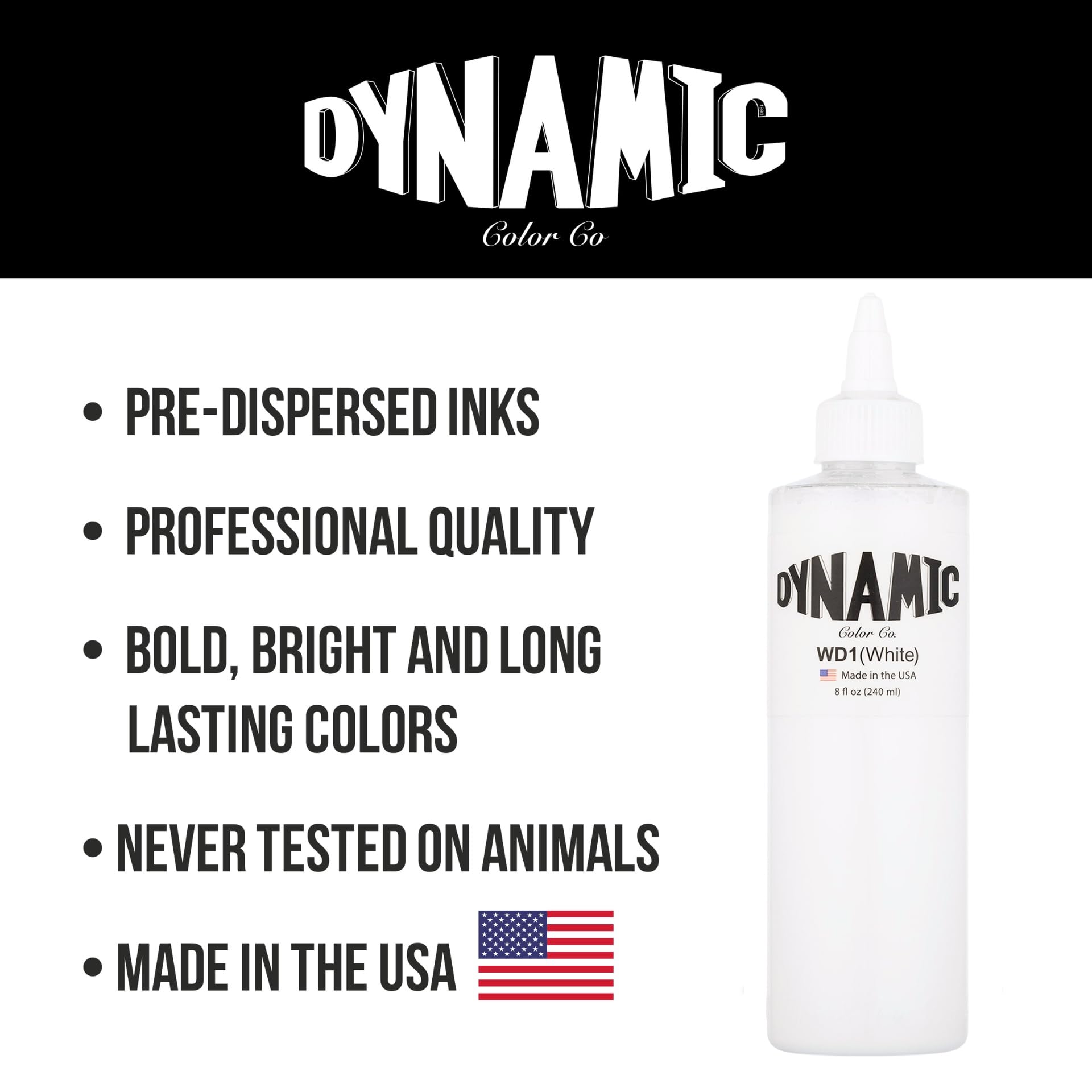 Dynamic Color Co White Tattoo Ink swatch sheet reveals a 30-color palette for custom blends