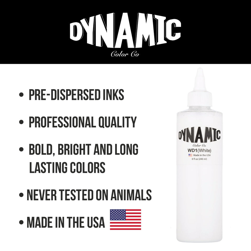 Dynamic Color Co White Tattoo Ink swatch sheet reveals a 30-color palette for custom blends