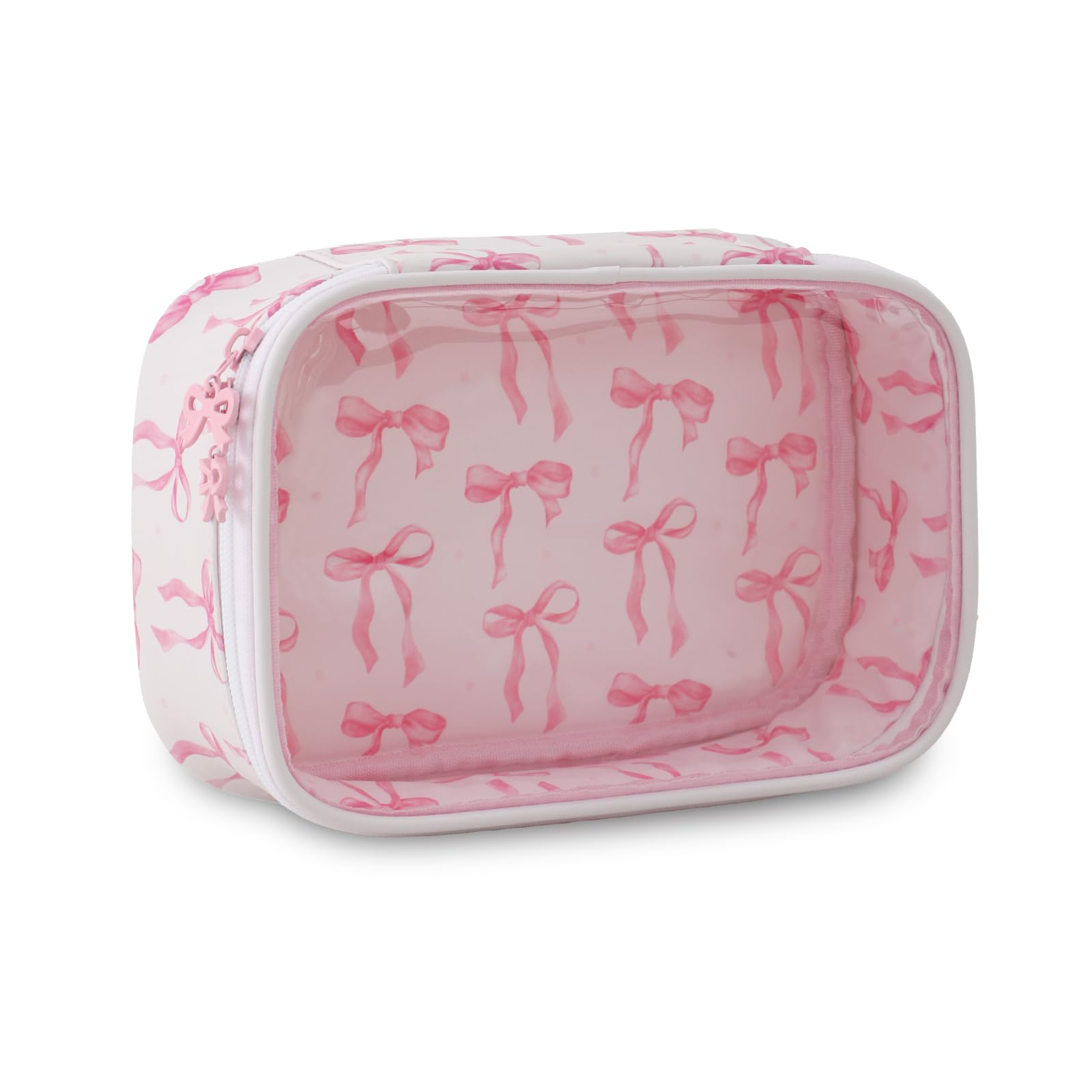 DYSHAYEN clear makeup bag with pink bow — easy to spot at a glance