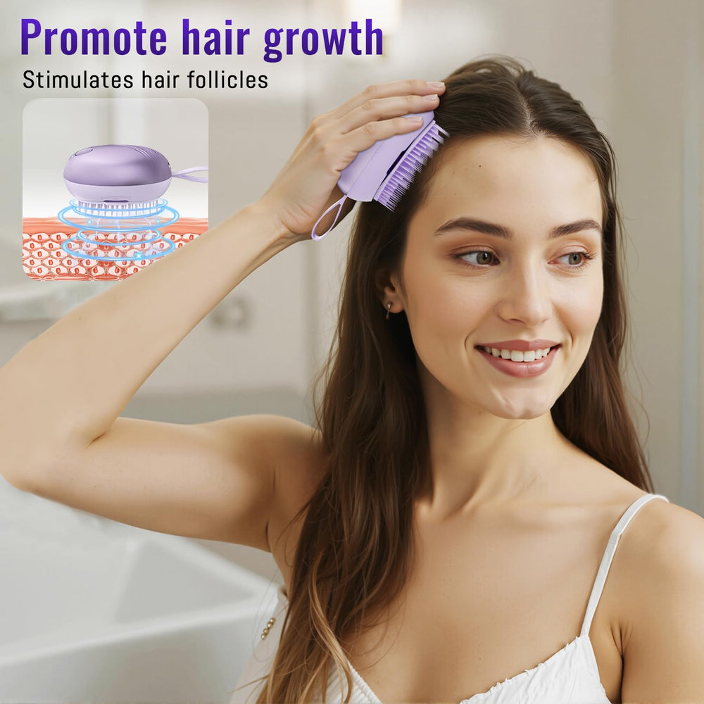 DYUHOOAO scalp massager shows vibration modes with adjustable intensity.