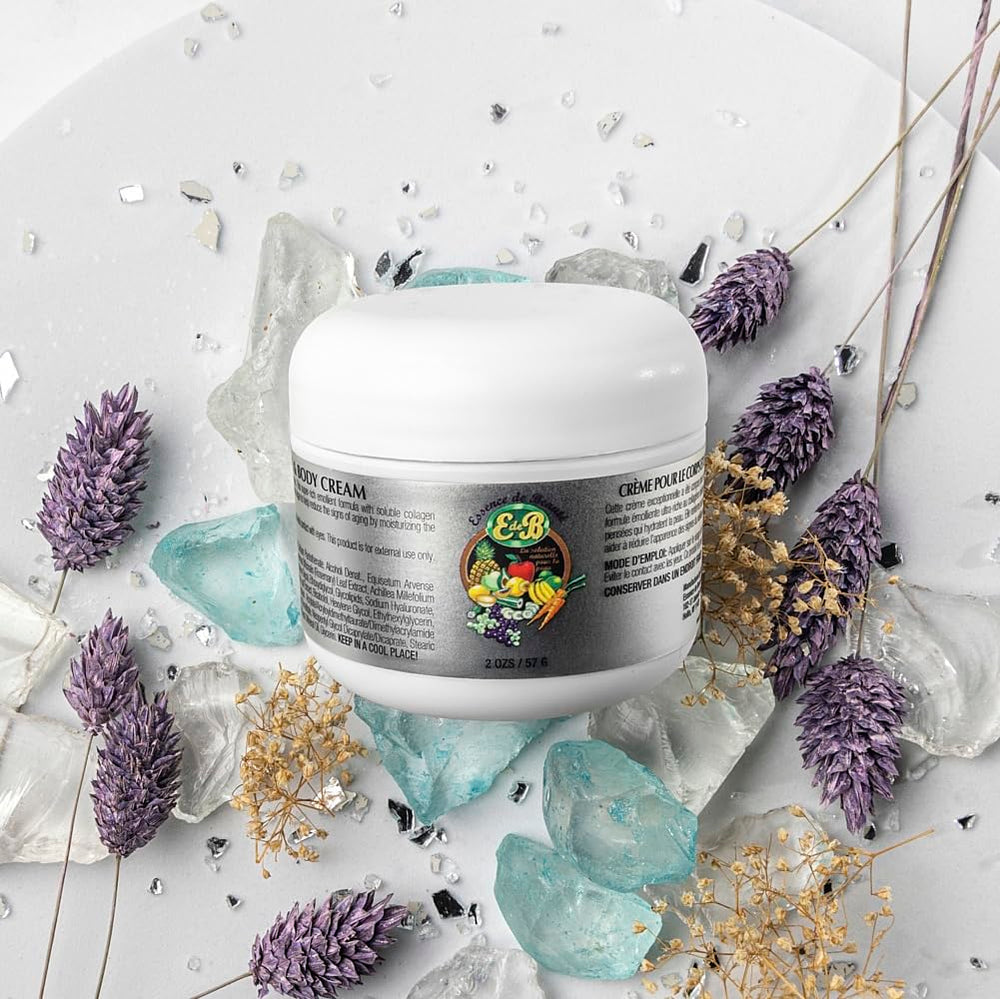 E de B Essence de Beaute cream texture swirl showcases nourishing, non-greasy skin feel.