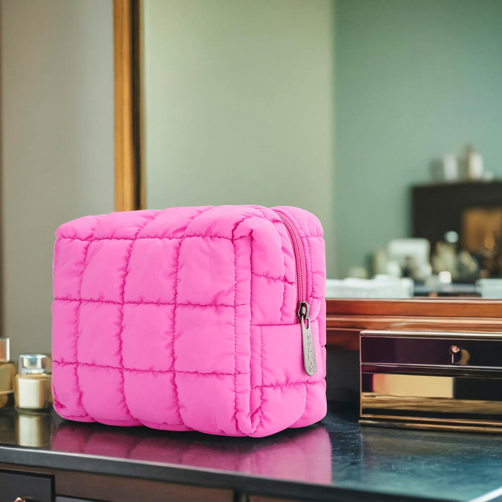 E-Tree makeup bag pillow-texture shows soft cushioning ideal for travel.