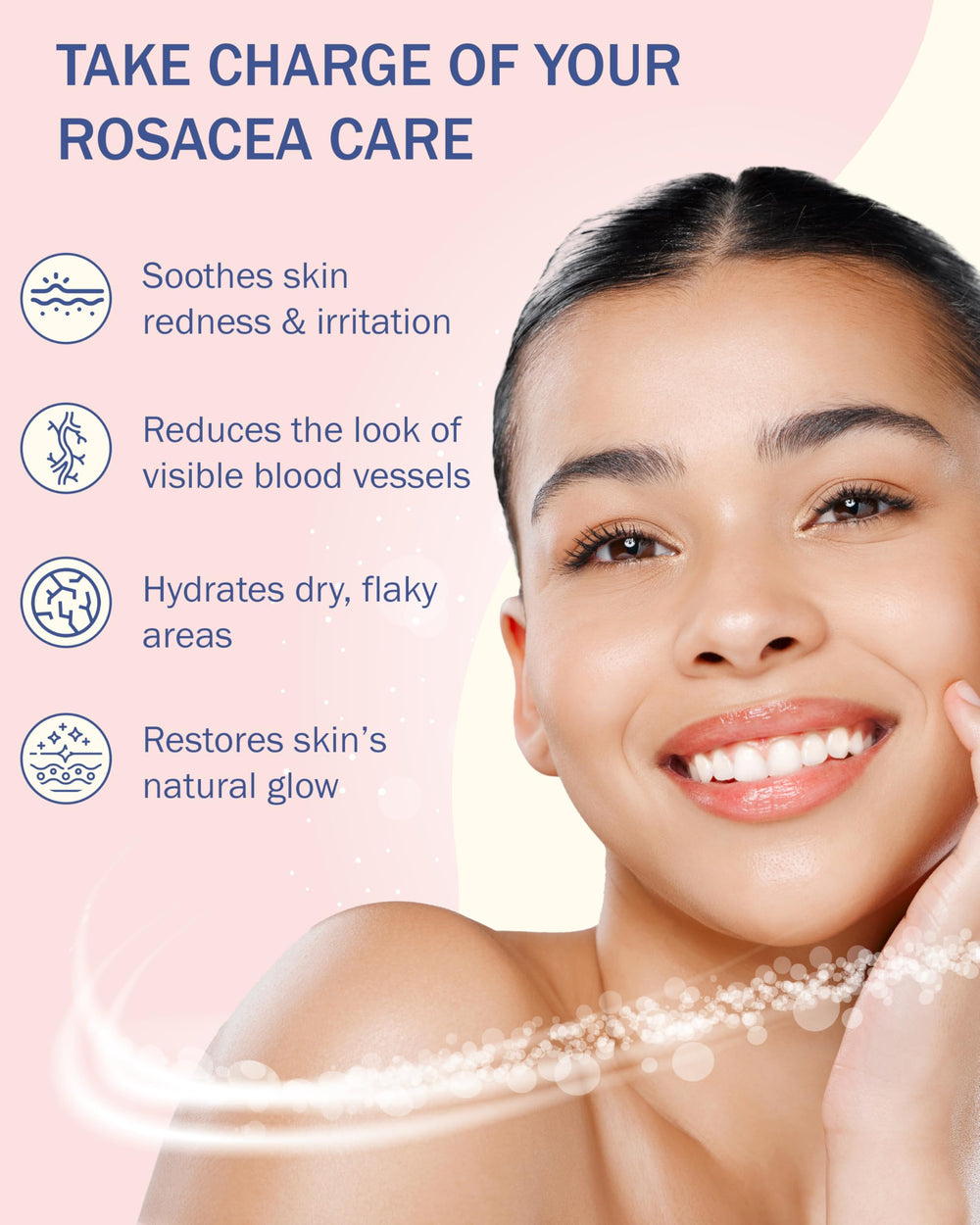 e70 rosacea cream being applied for soothing all-day comfort