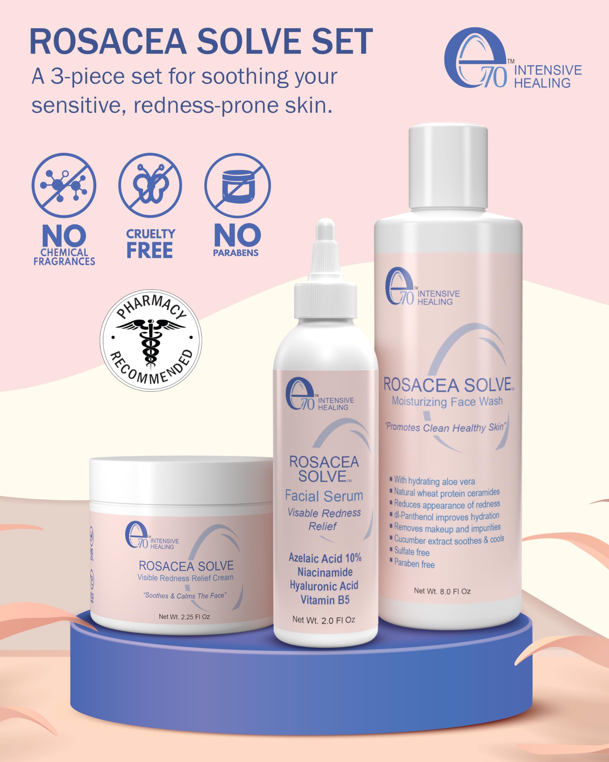 e70 rosacea face wash closeup showing creamy lather and cucumber infusion