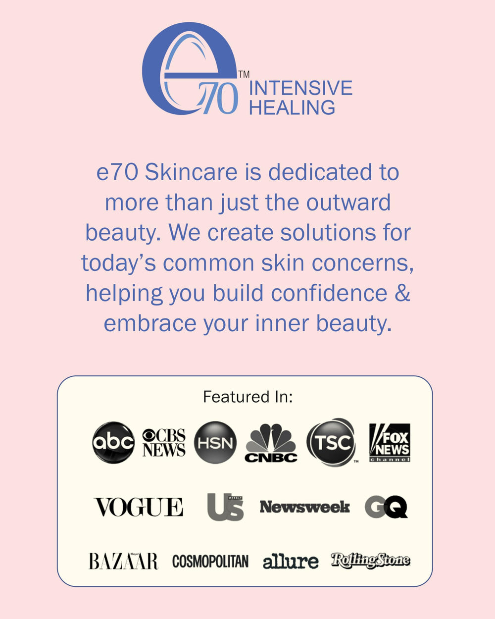e70 rosacea skincare set packaging emphasizing USA-made quality