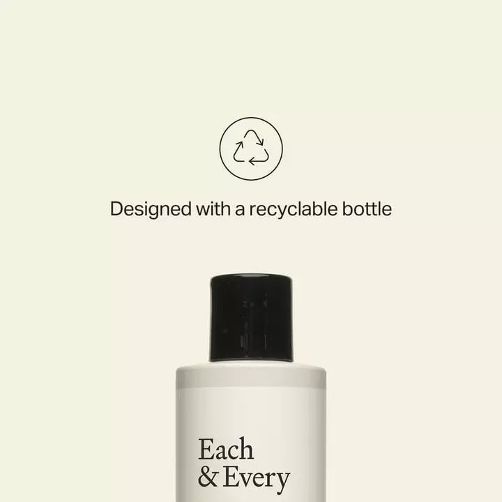 Silky-lather shower foam from Each & Every demonstrates non-greasy cleansing and moisture.