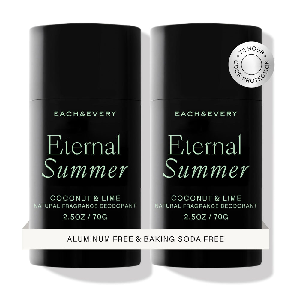 Each & Every coconut lime pack shot shows aluminum-free freshness for daily wear