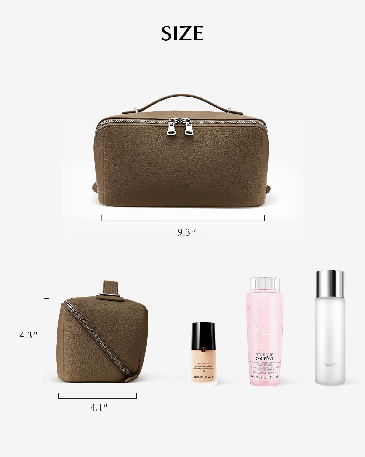 EACHY makeup bag inner pockets keep cosmetics neatly separated and reachable.