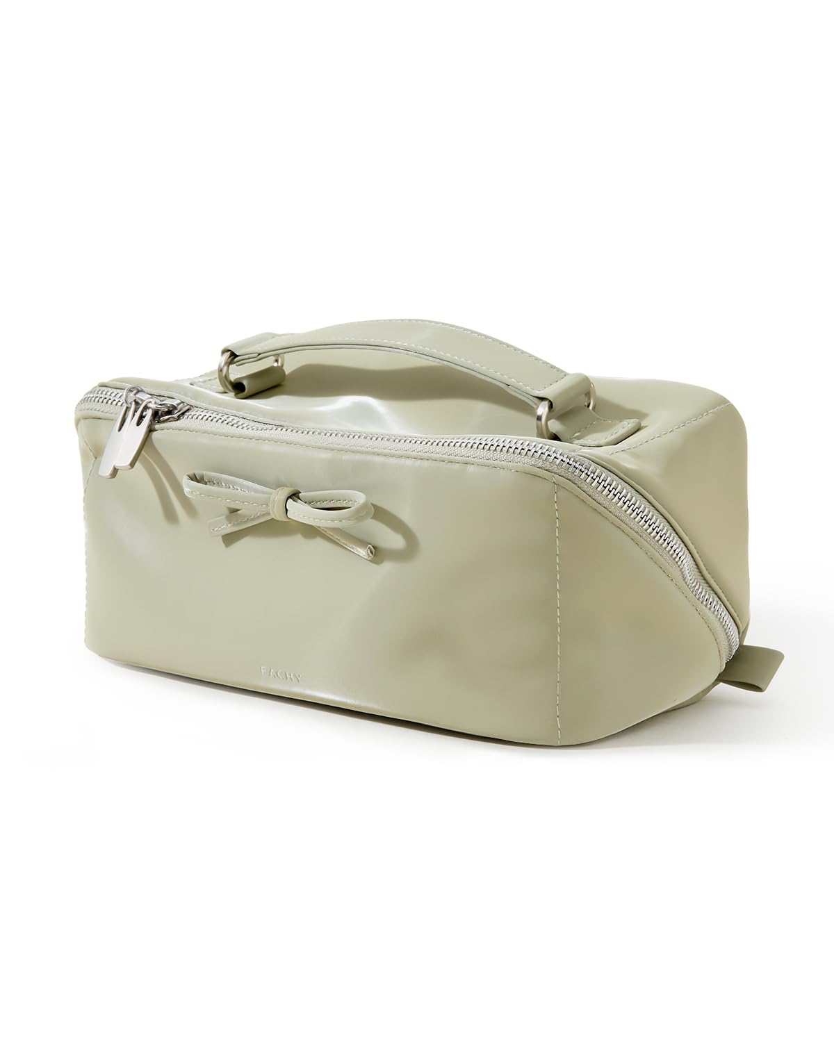 Eachy makeup bag pearl-sheen PU finish, stylish storage for cosmetics on the go.