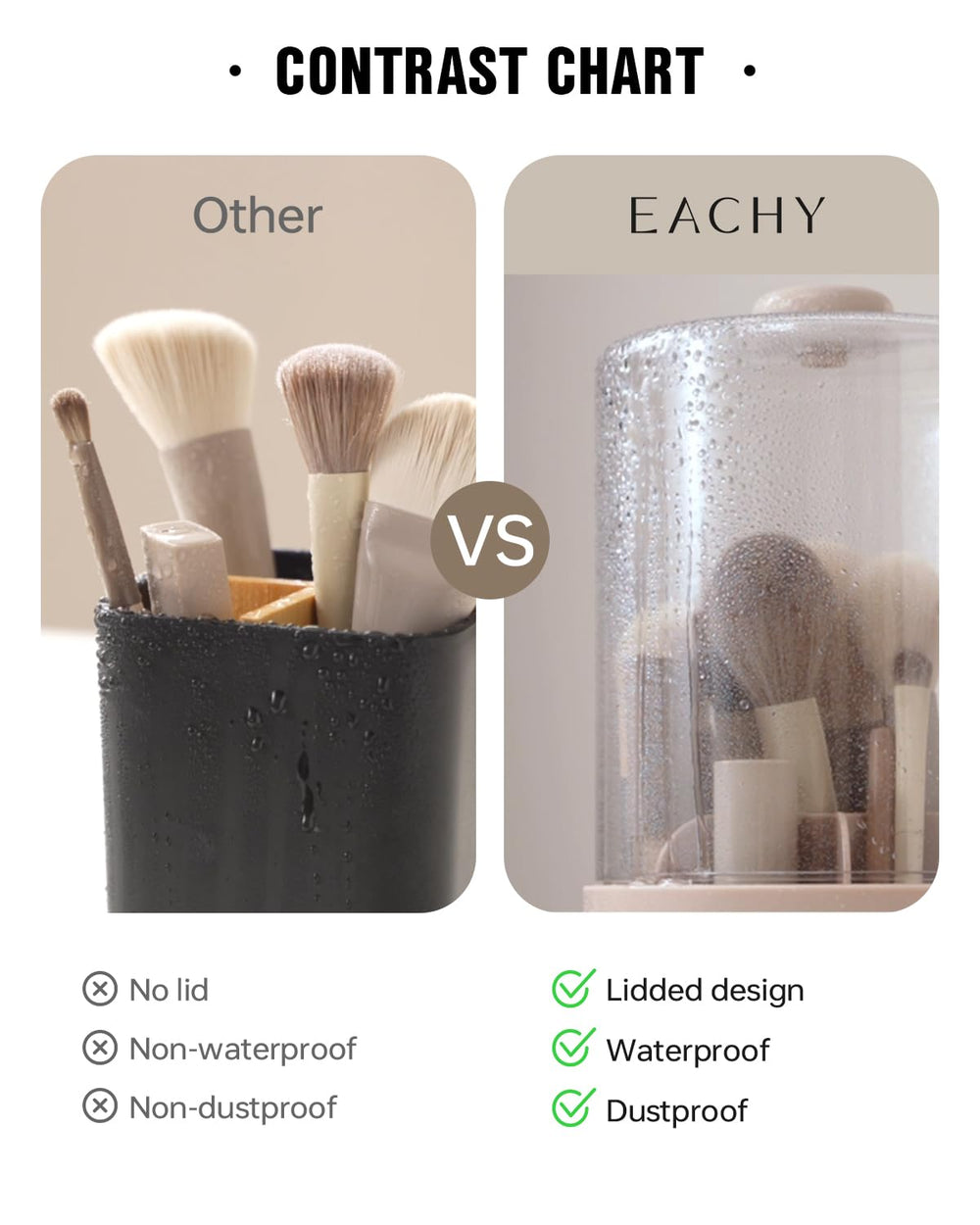 EACHY seven-compartment design keeps brushes organized and tangle-free