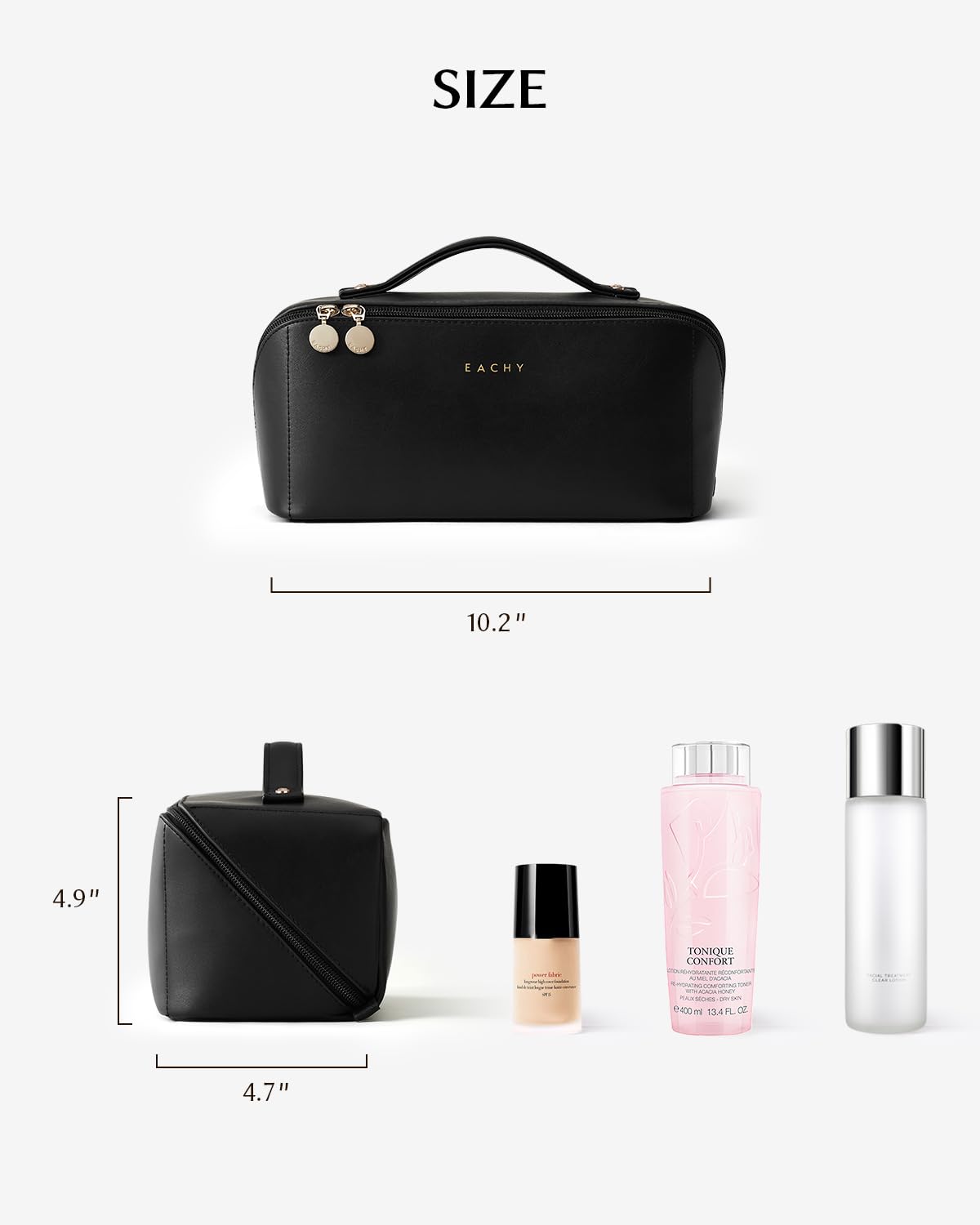 Eachy travel makeup bag brush compartment keeps brushes visible and protected while packing.