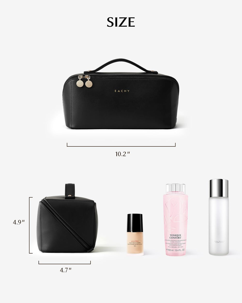 Eachy travel makeup bag brush compartment keeps brushes visible and protected while packing.