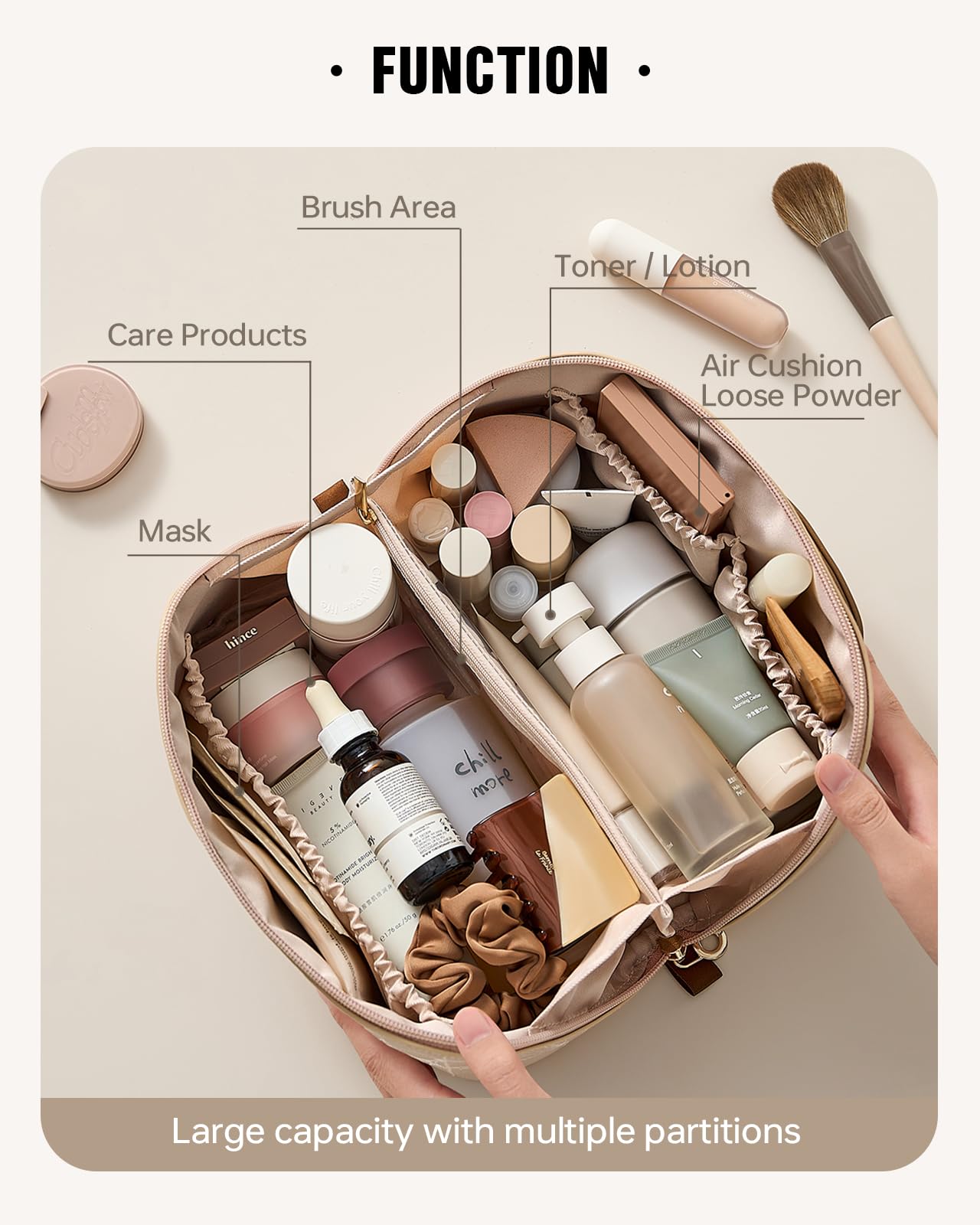 EACHY Travel Makeup Bag front view highlights its large capacity