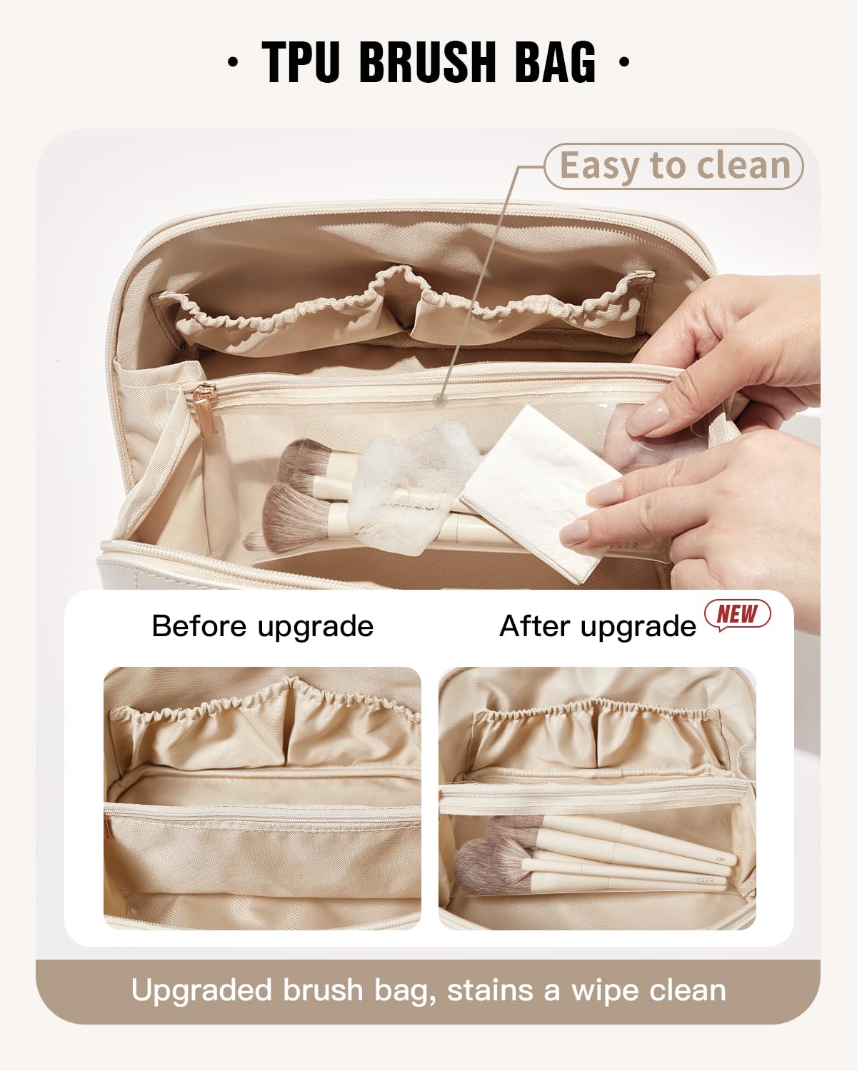 EACHY Travel Makeup Bag inner pockets keep items neatly separated.
