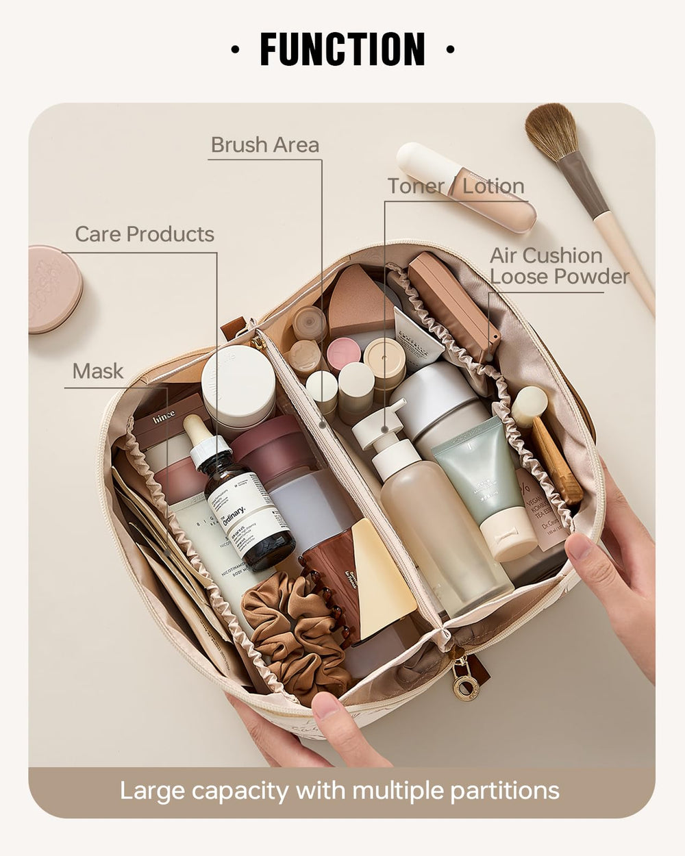 Eachy Travel Makeup Bag inner pockets keep cosmetics organized while traveling