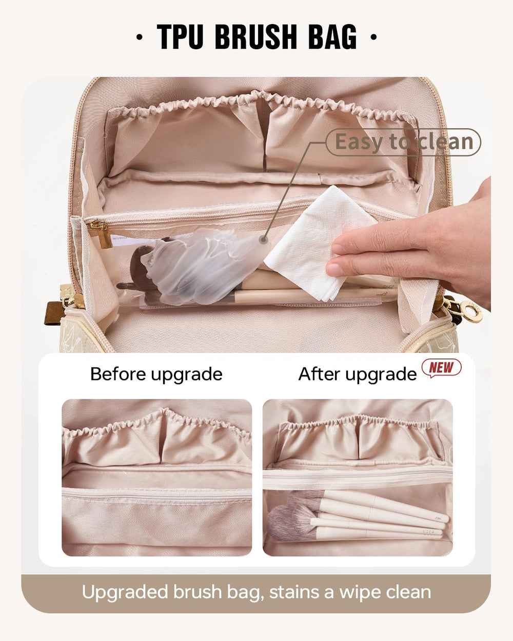 EACHY Travel Makeup Bag interior pockets keep cosmetics organized and easy to find