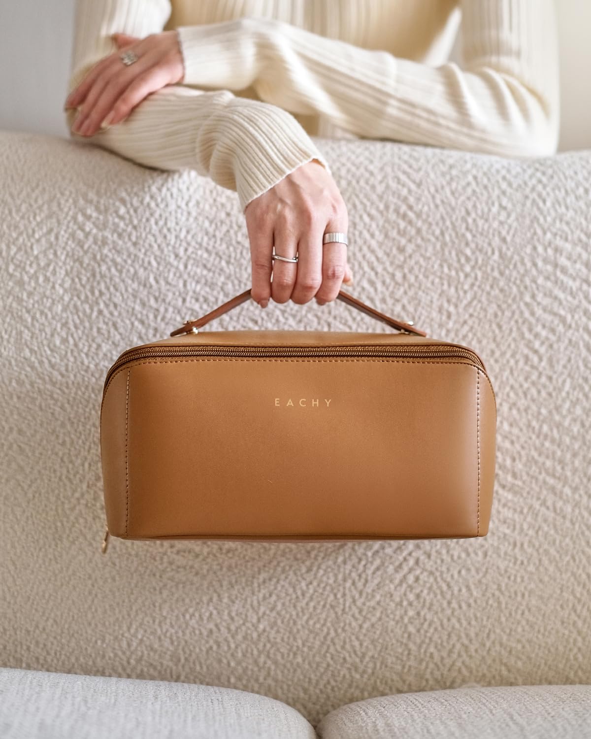 Eachy travel makeup bag is a versatile, multi-use organizer for trips.