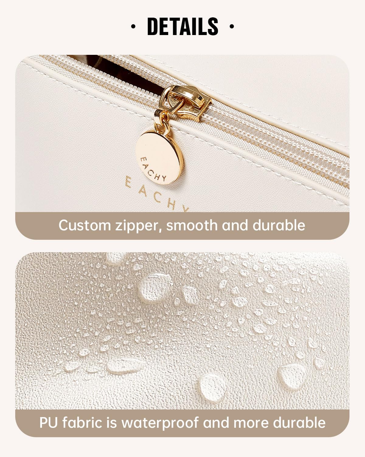 EACHY durable PU leather withstands travel wear and wipes clean.