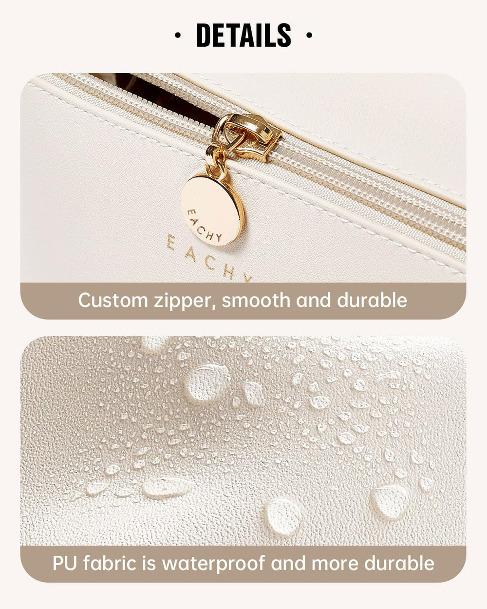 EACHY durable PU leather withstands travel wear and wipes clean.
