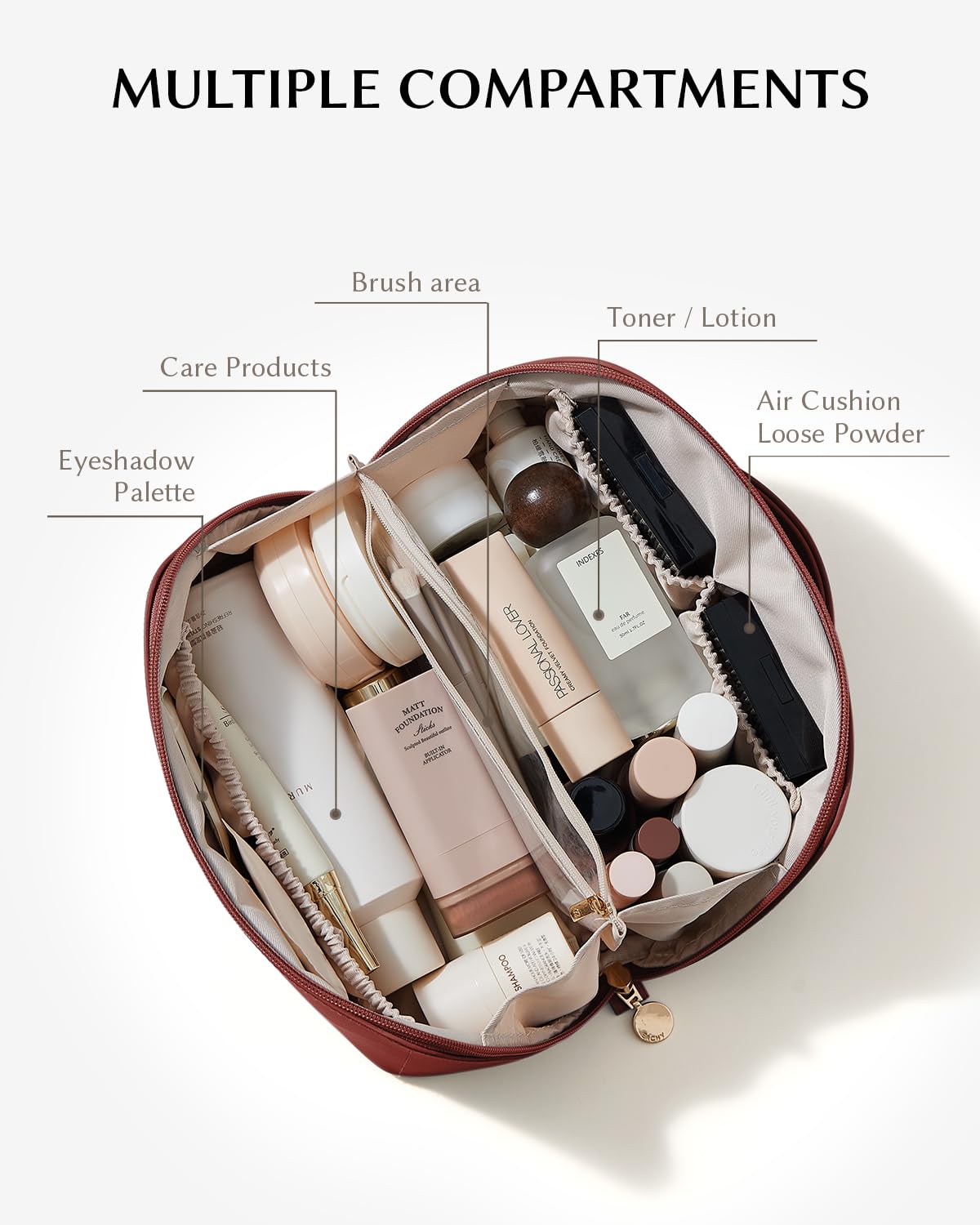 EACHY travel makeup bag spacious design keeps cosmetics organized during trips.