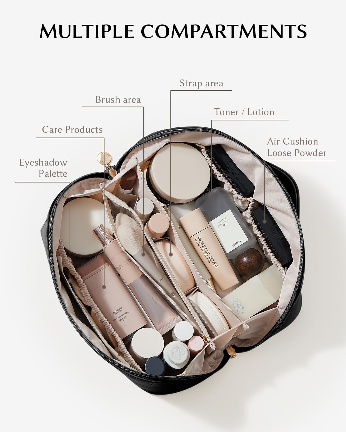 Eachy travel makeup bag spacious compartments help keep cosmetics organized for packing.