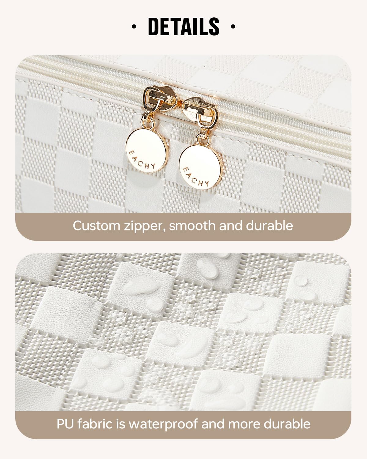 EACHY Travel Makeup Bag versatile use for travel, purse, or toiletries.