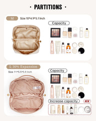 EACHY travel makeup bag waterproof PU leather surface for easy cleaning.