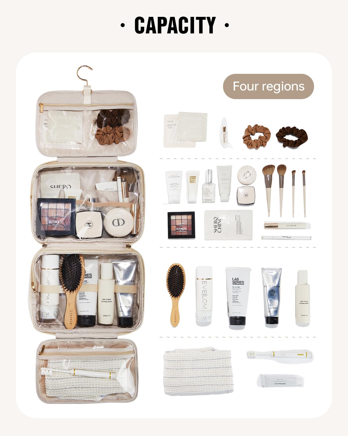 EACHY travel toiletry bag elastic bands keep contents secure