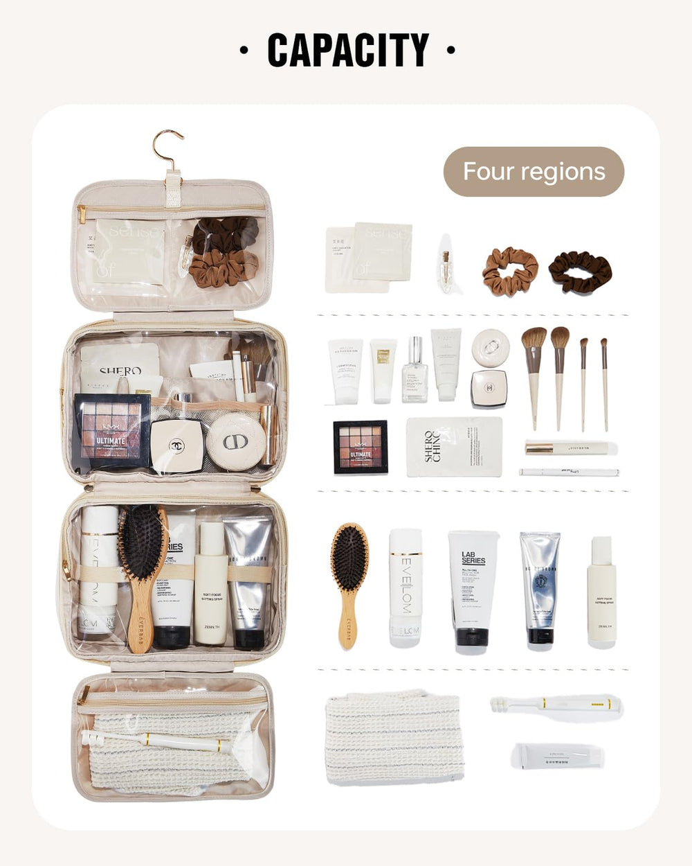 EACHY travel toiletry bag elastic bands keep contents secure