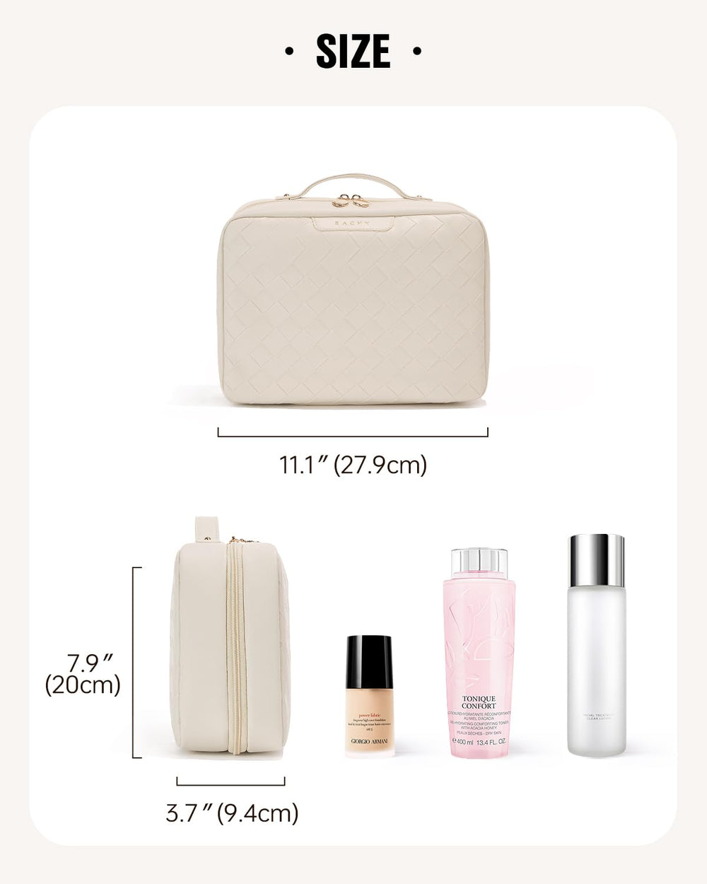 EACHY Travel Toiletry Bag Plait White elastic bands—keeps items in place during transit.