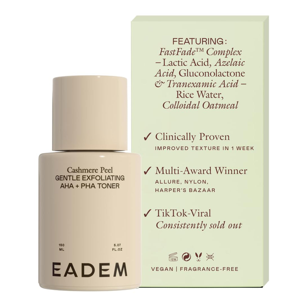 EADEM Cashmere Peel bottle front showing daily exfoliation with milky hydration