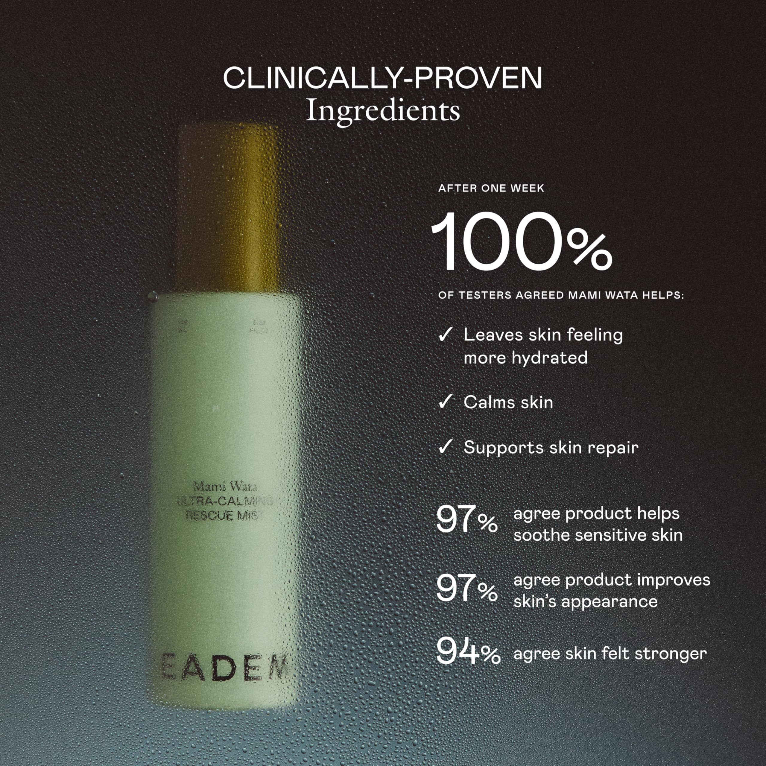EADEM Mami-Wata mist applied to the face delivering barrier hydration.