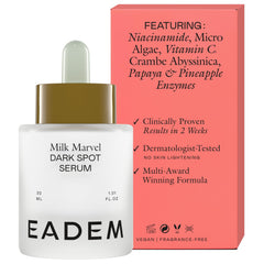 EADEM Milk Marvel serum bottle closeup for daily use.