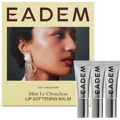 EADEM The Threesome packaging shows travel-friendly mini lip balms for on-the-go care.