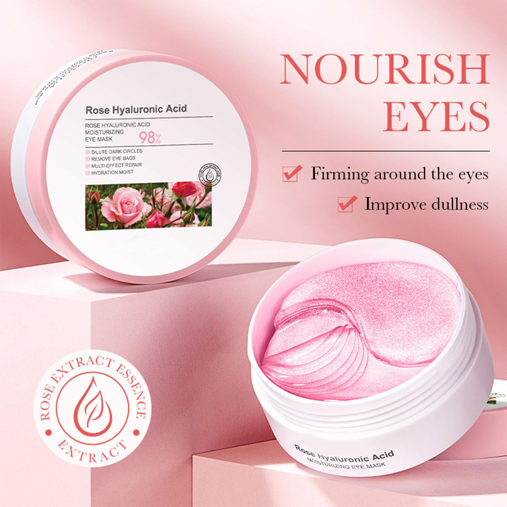 Eakroo Rose Eye Patches infused with hyaluronic acid for deep hydration.