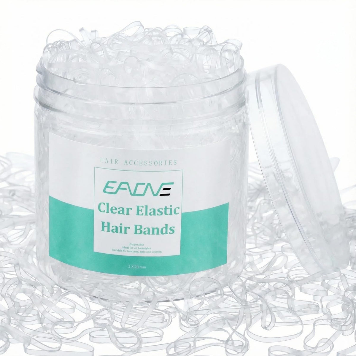 EAONE clear elastic hair rubber bands in packaging for organized storage and bulk value