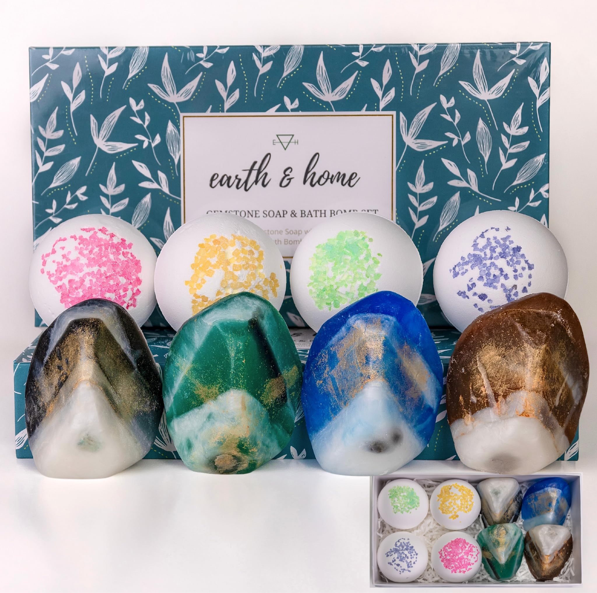 Earth & Home gemstone soap decorative rocks enhance bathroom decor and gifting appeal.