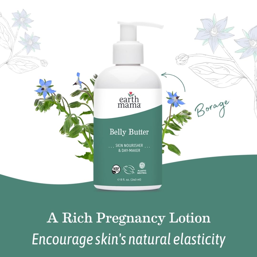 Earth Mama Belly Butter organic certifications badge visible on label.