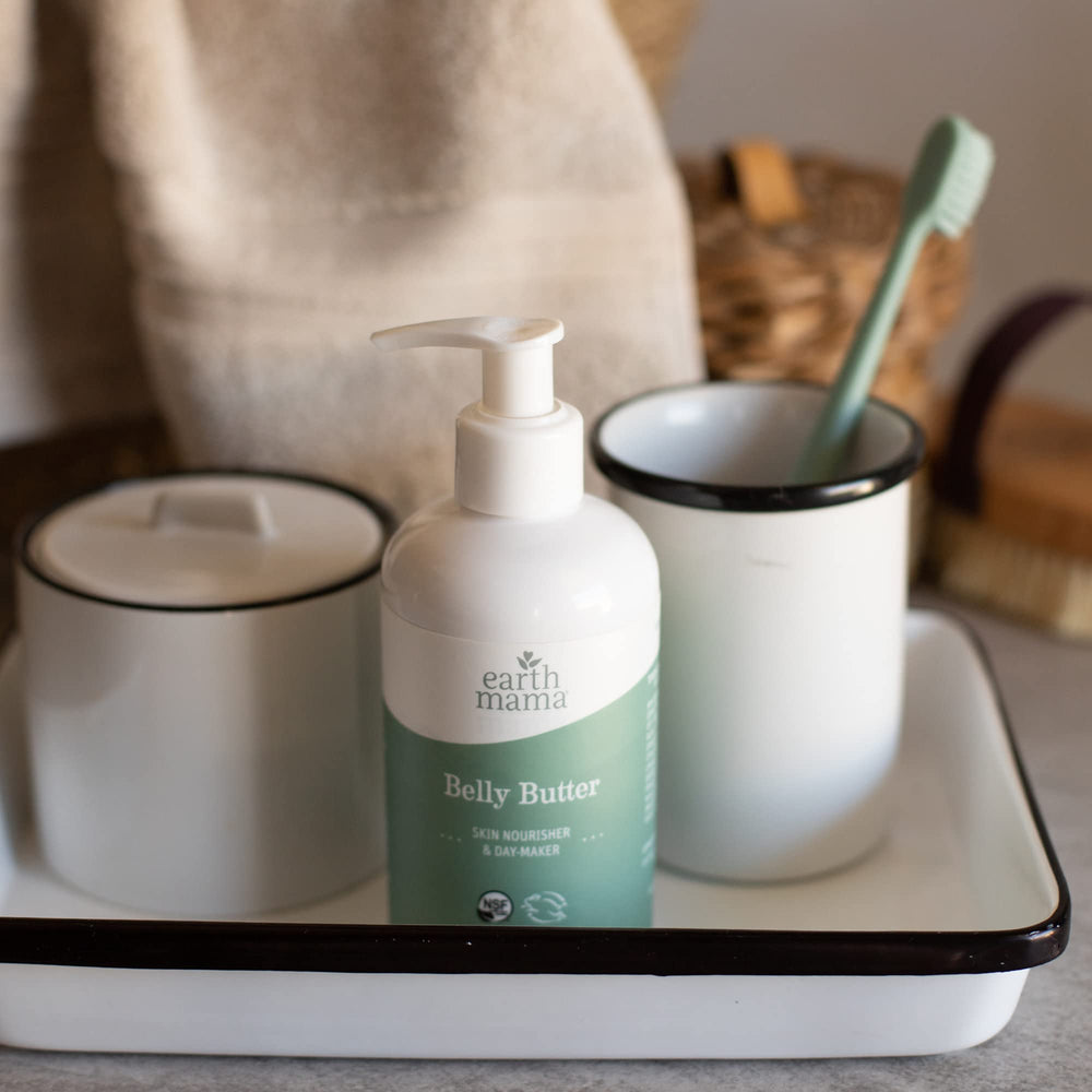 Earth Mama Belly Butter two-pack display emphasizes value and routine convenience.