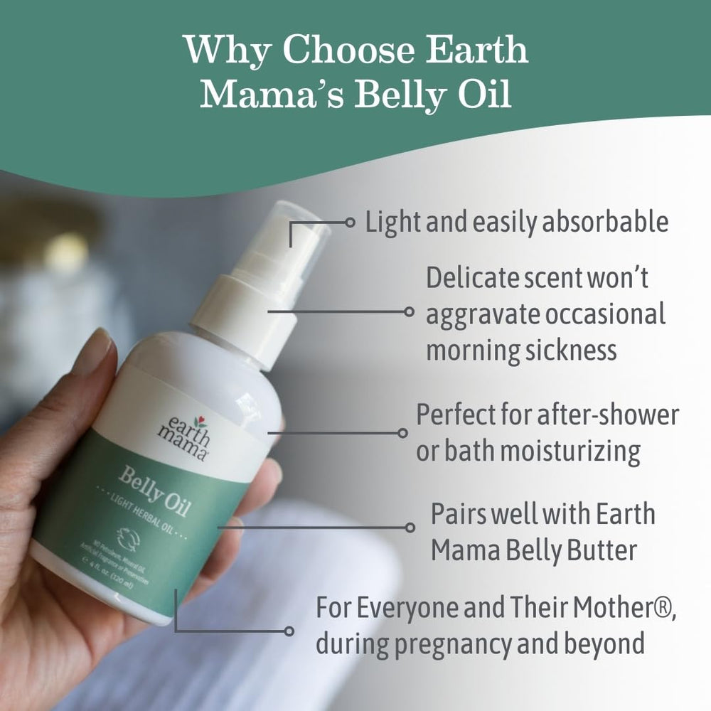 Earth Mama Belly Oil applying a small amount shows quick absorption on skin.
