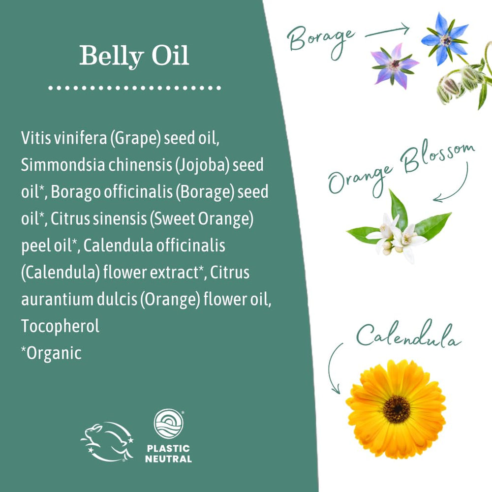 Earth Mama Belly Oil massage into skin after shower to enhance softness.