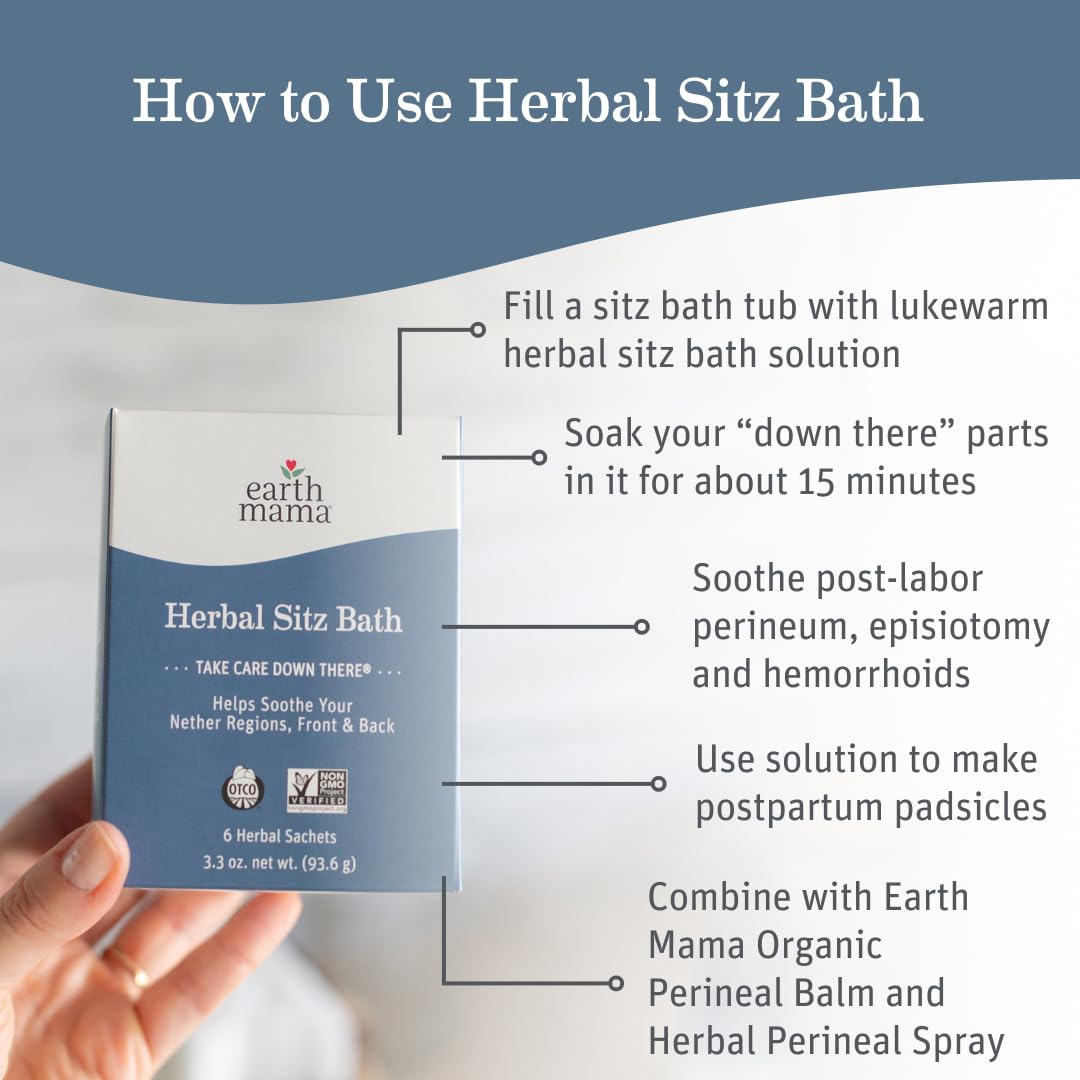 Earth Mama Herbal Sitz Bath brewed solution in a bowl for soothing comfort