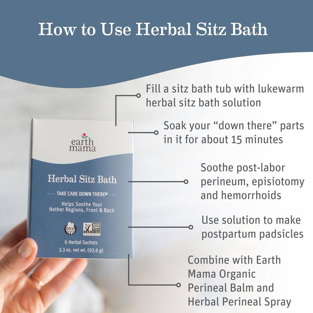 Earth Mama Herbal Sitz Bath brewed solution in a bowl for soothing comfort