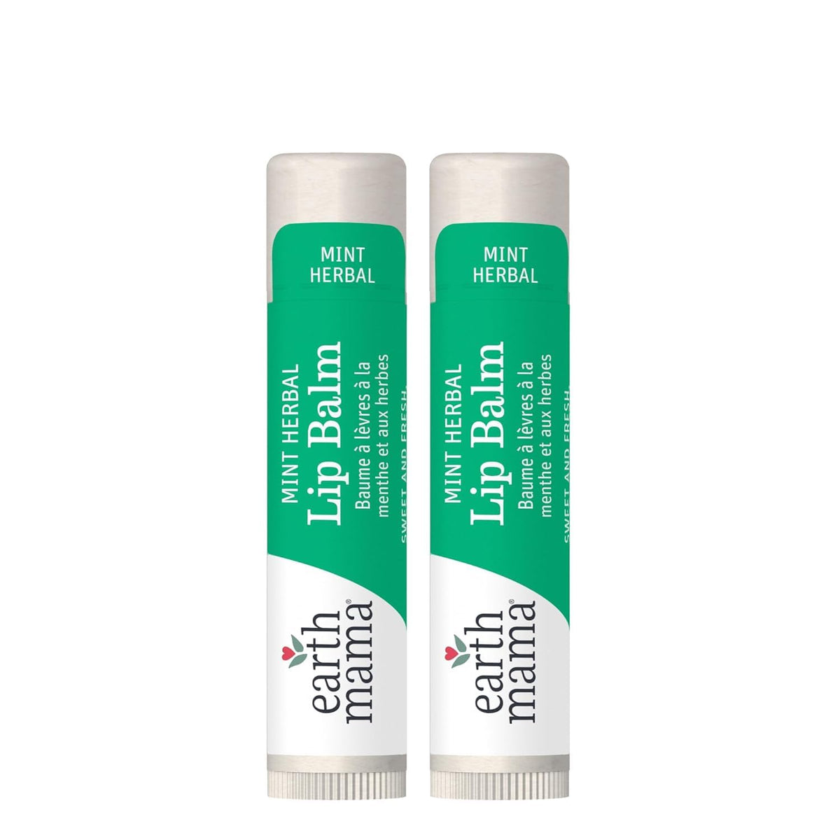 Earth Mama Lip Balm Set Mint Herbal packaging highlights twin tubes for family use and gifting.