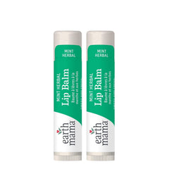 Earth Mama Lip Balm Set Mint Herbal packaging highlights twin tubes for family use and gifting.