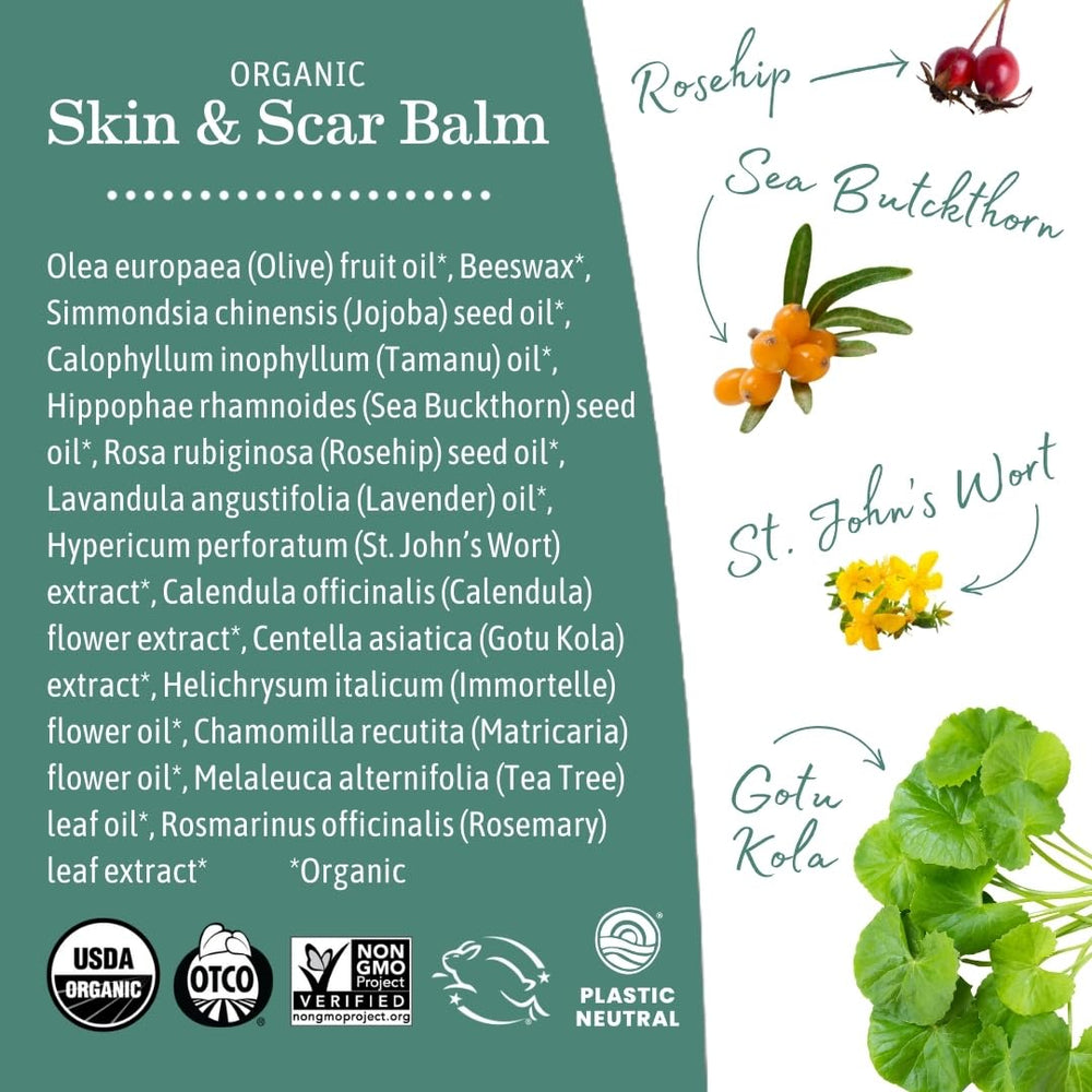 Earth Mama Organic Skin & Scar Balm calendula infusion on lid signaling calming care.