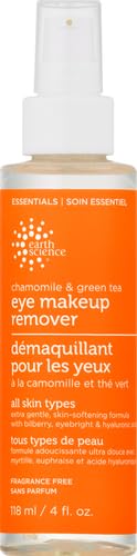 Earth Science makeup remover eye chamomile green tea with cotton pad for gentle makeup removal.