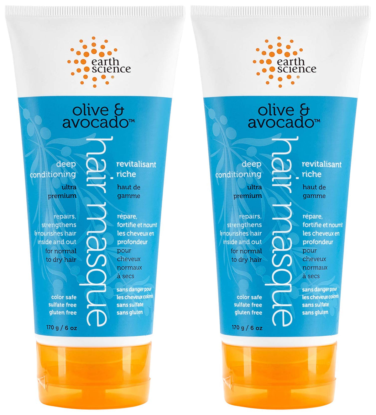 Earth Science Olive Avocado Hair Masque 2pk pack-shot for silky, manageable hair.