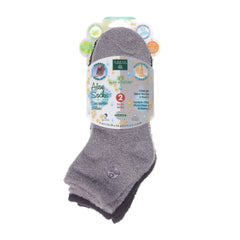 Earth Therapeutics Aloe Socks gray-black pack back highlights vegan design and one-size fit.